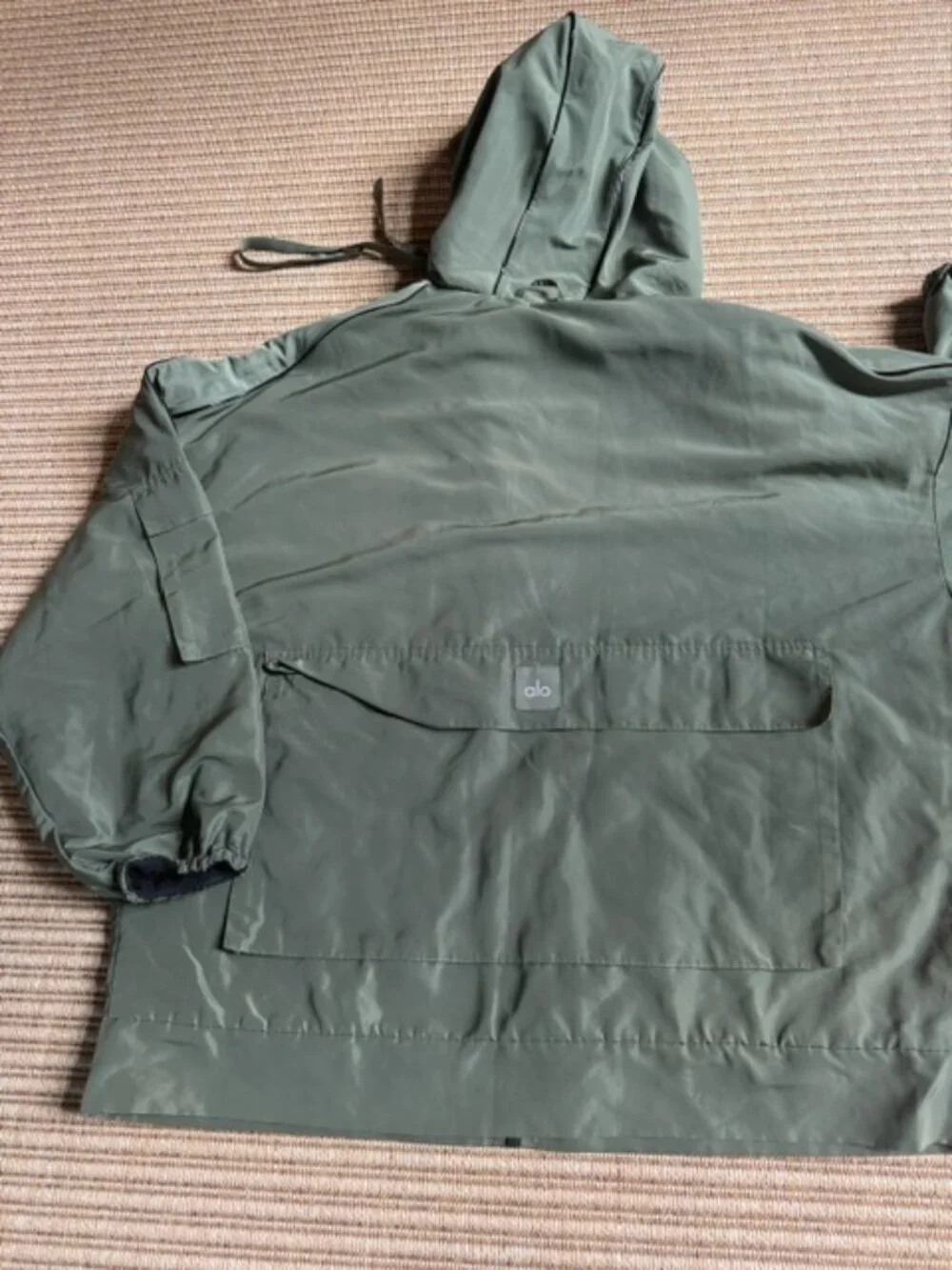 Alo Yoga Legion Reversible Hooded Jacket Olive Green Black Fleece Oversized Sz